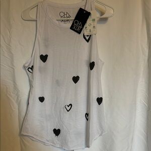 Chaser Evereve White Sleeveless Top with Black Heart Pattern size Medium NWT